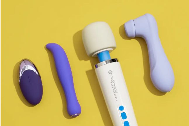 Four different vibrator styles arranged on a bright yellow background