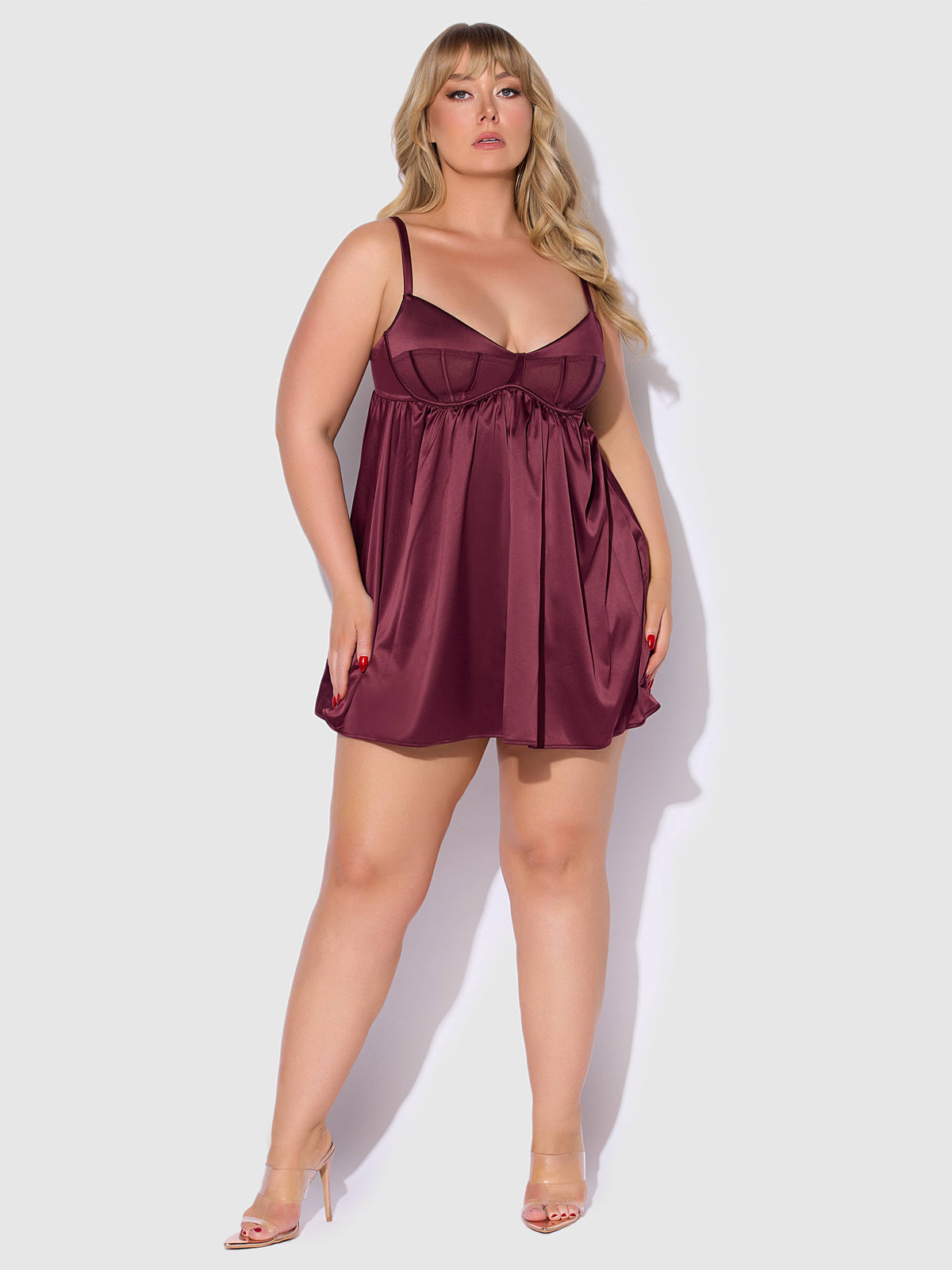 BRIGETA SATIN & MESH CORSETTED BABYDOLL & G-STRING SET
