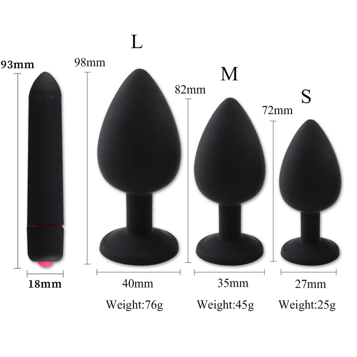 Round Diamond Anal Plug Set, 4-Piece