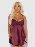 BRIGETA SATIN & MESH CORSETTED BABYDOLL & G-STRING SET