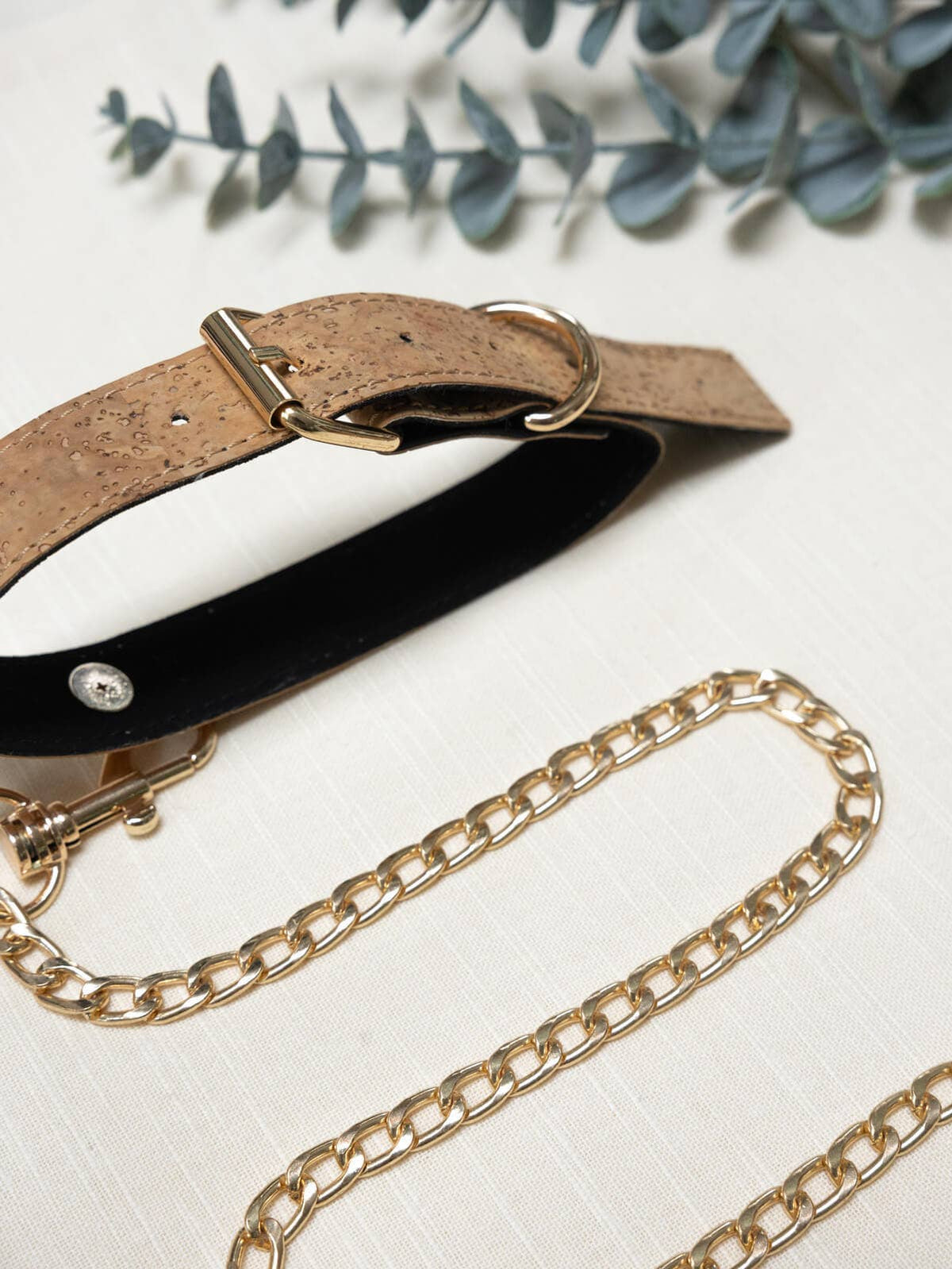 Camellia Choker | Cork Leather Choker Chain with Leash