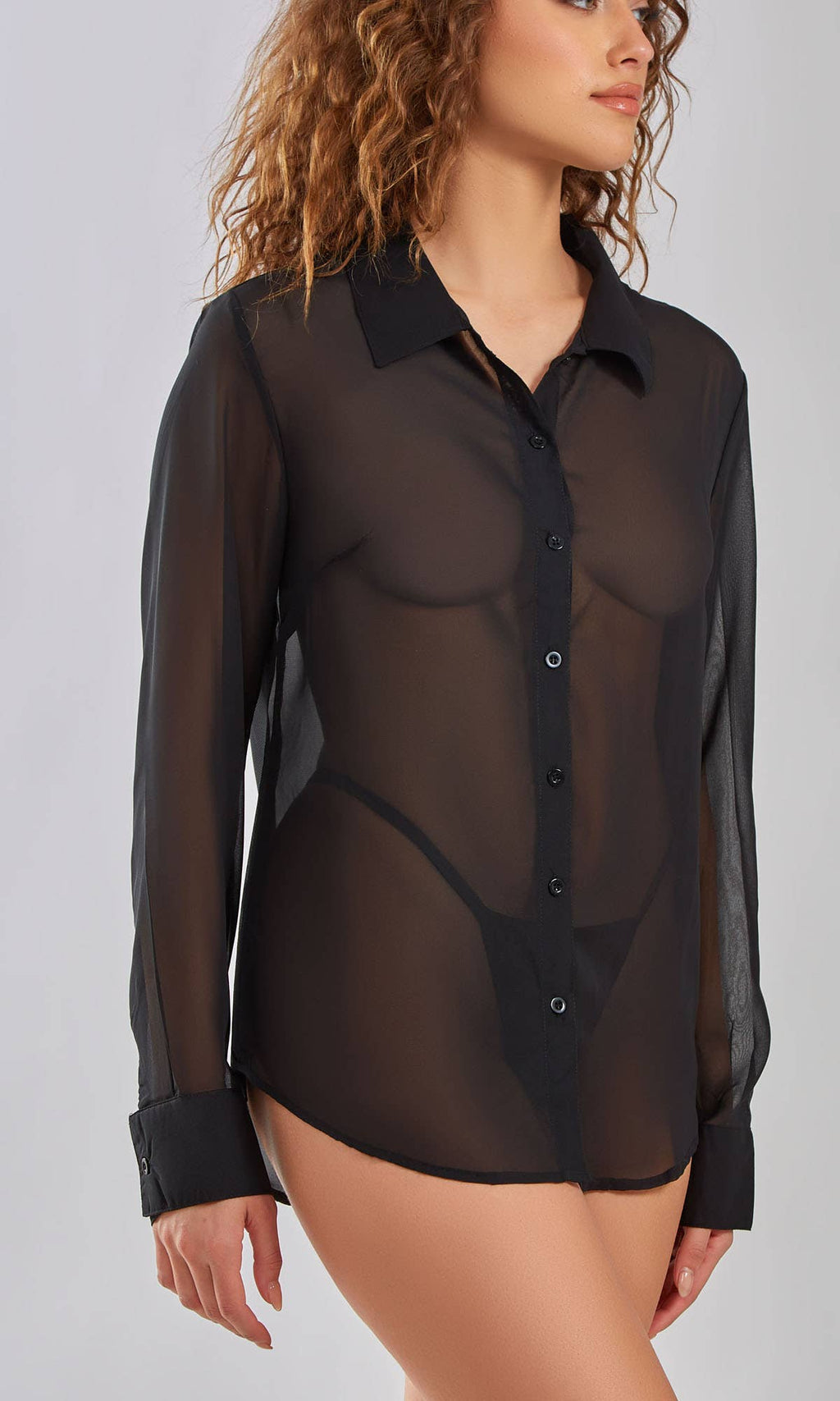 Tyler Plus Size 1PC Sheer Button Boyfriend Sleep Shirt