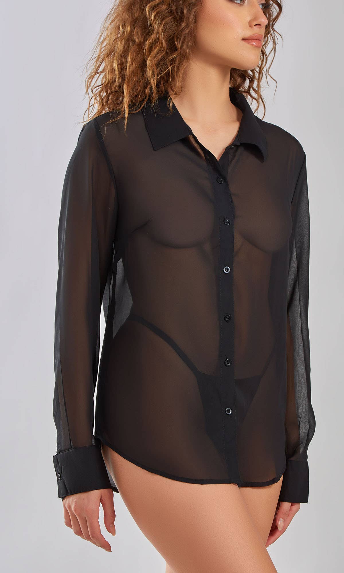 Tyler Plus Size 1PC Sheer Button Boyfriend Sleep Shirt