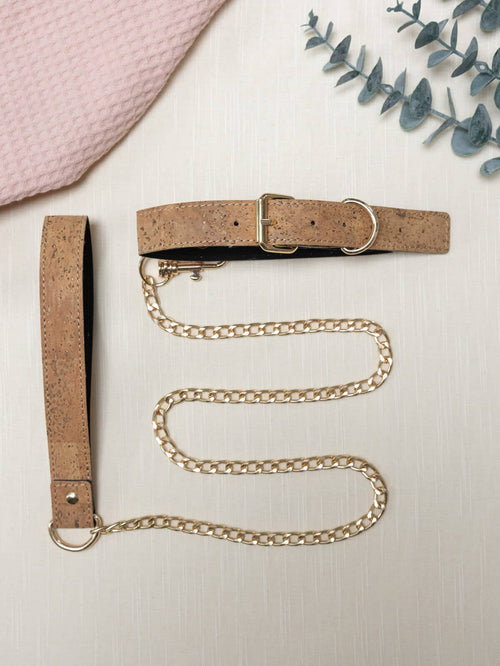 Camellia Choker | Cork Leather Choker Chain with Leash