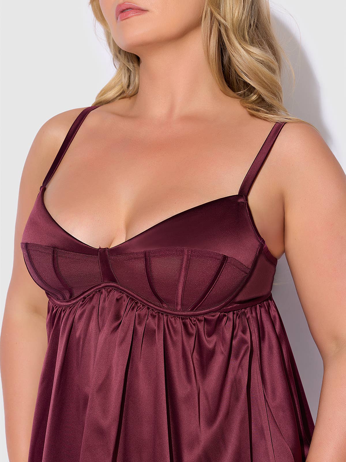 BRIGETA SATIN & MESH CORSETTED BABYDOLL & G-STRING SET
