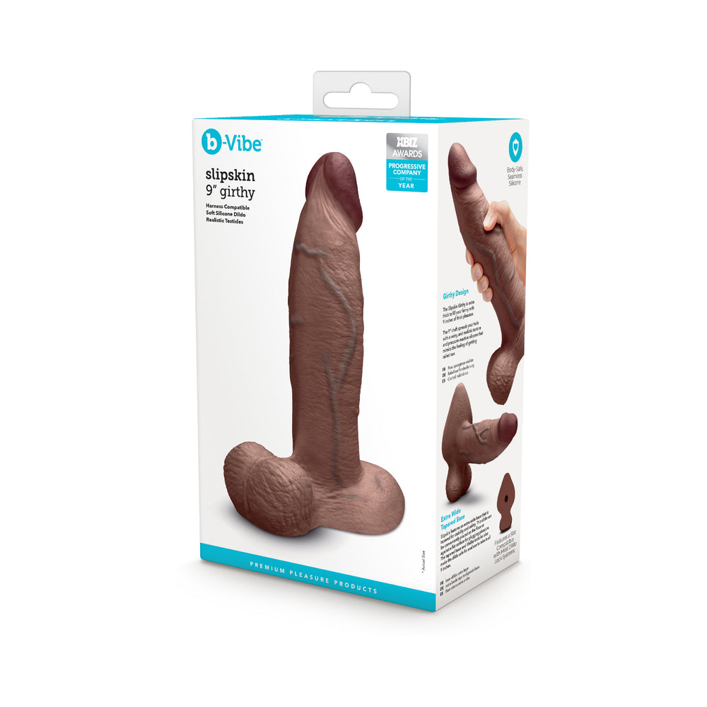 b-Vibe Slipskin Realistic Silicone Dildo 9 in. Girthy Brown