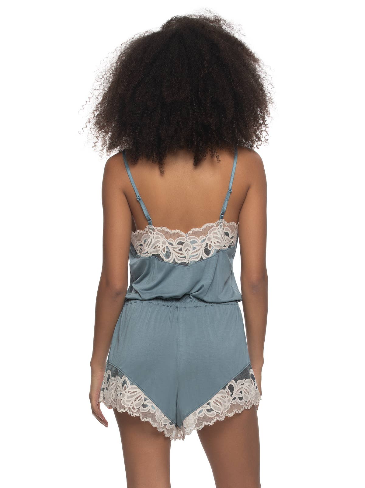 Amelie Vintage Lace Romper - Stormy Blue