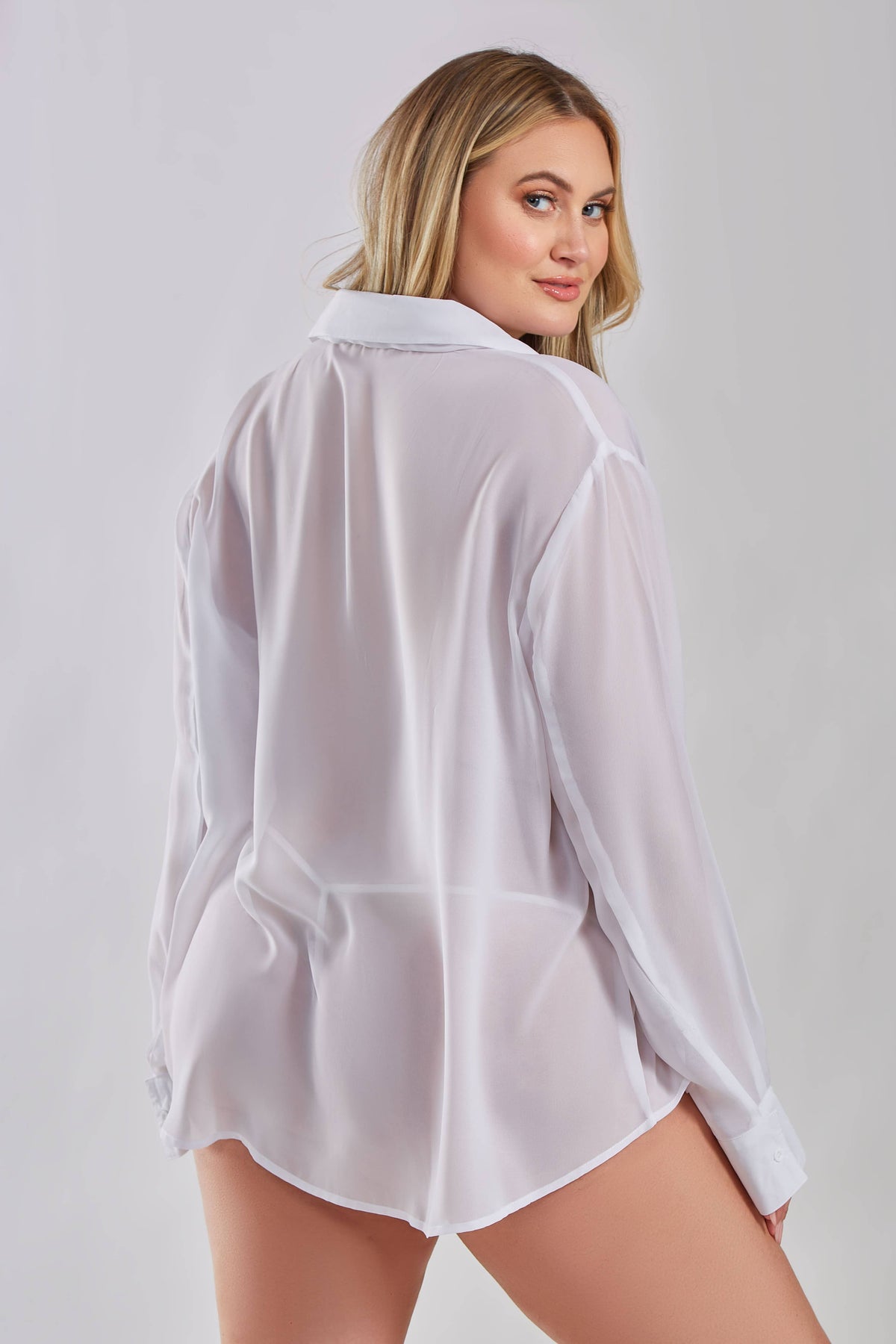 Tyler Plus Size 1PC Sheer Button Boyfriend Sleep Shirt