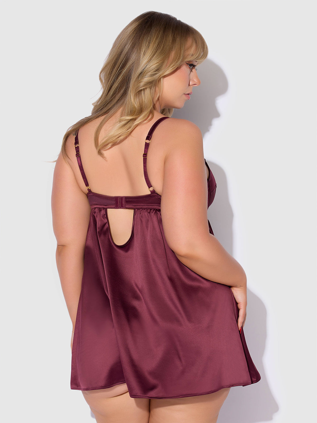 BRIGETA SATIN & MESH CORSETTED BABYDOLL & G-STRING SET