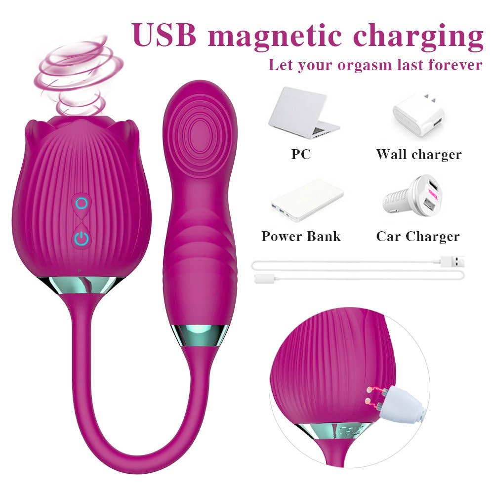 Rose Sucking Stimulator with egg Vibrator-Purple