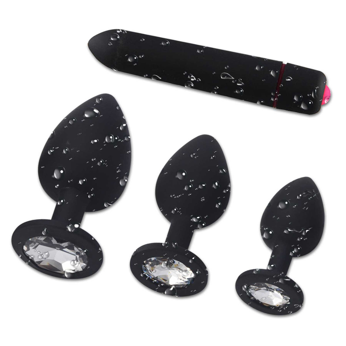 Round Diamond Anal Plug Set, 4-Piece