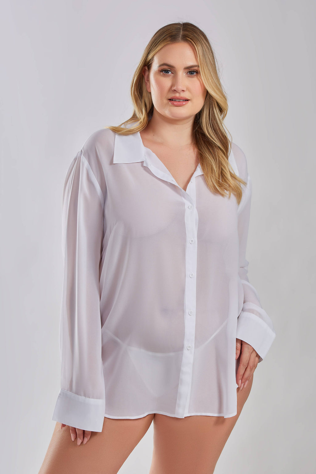 Tyler Plus Size 1PC Sheer Button Boyfriend Sleep Shirt